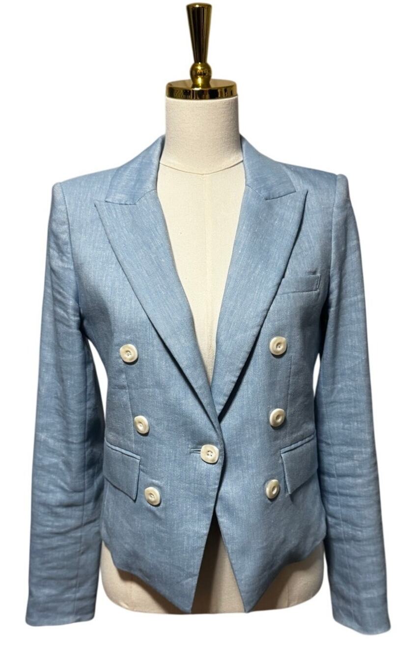 Veronica Beard Diego Lake Blue Linen Blend Dickey Double Breasted Blazer Size 2
